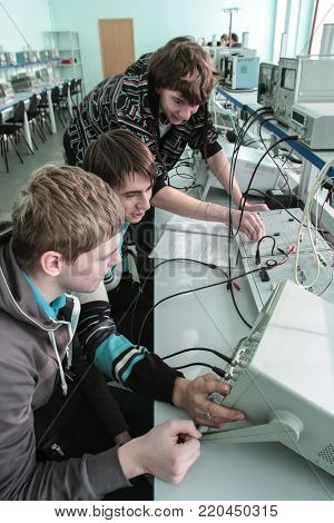 St. Petersburg, Russia - February 16, 2012: Electrotechnical College Of Municipal Economy. Students 