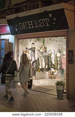 PALMA DE MALLORCA, BALEARIC ISLANDS, SPAIN - DECEMBER 5, 2017: Sohest clothing store on Sindicat shopping street on December 5, 2017 in Palma de Mallorca, Balearic islands, Spain.