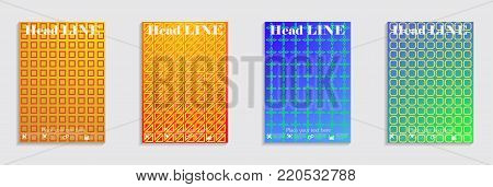 Vector journal design geometric shape background set, halftone lines hipster pattern abstract covers collection.