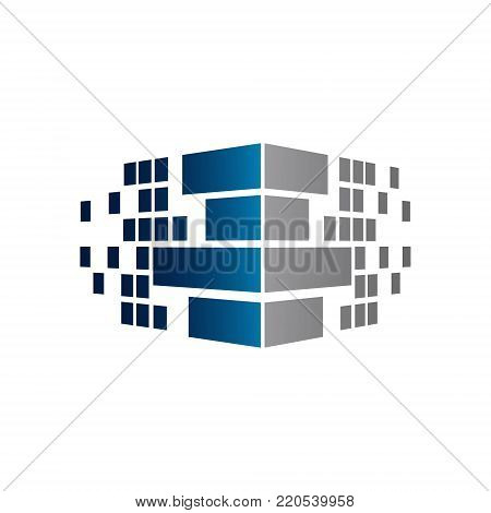 corner perspective pixel brick wall cube modern business concept logo vector