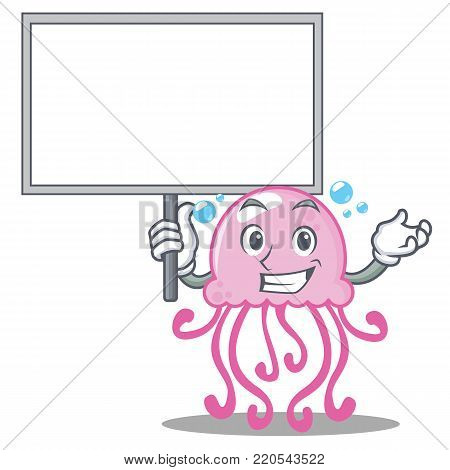 Bring board cute jellyfish character cartoon vector illustration