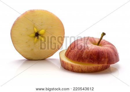 Sliced Gala apple isolated on white background three cross section slices