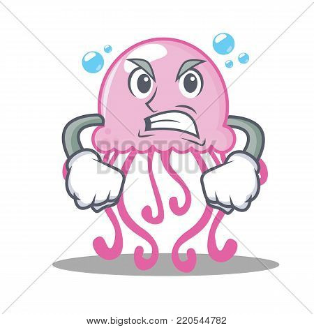 Angry cute jellyfish character cartoon vector illustration