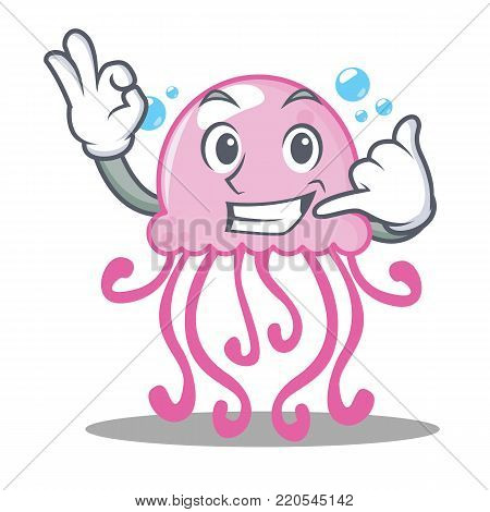 Call me cute jellyfish character cartoon vector illustration