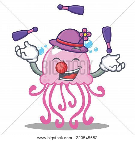 Juggling cute jellyfish character cartoon vector illustration