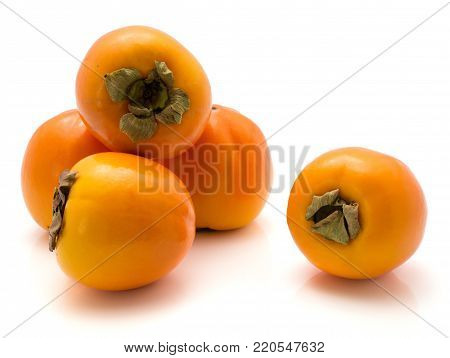 Persimmon Sharon isolated on white background five whole
