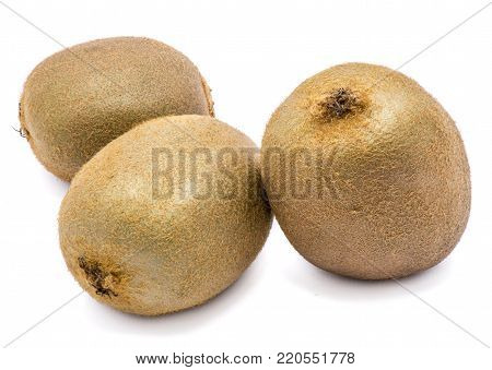 Three whole kiwi fruits (Chinese gooseberry) isolated on white background