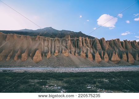 scenic landscape with natural formations and mountain river in Indian Himalayas, Ladakh region