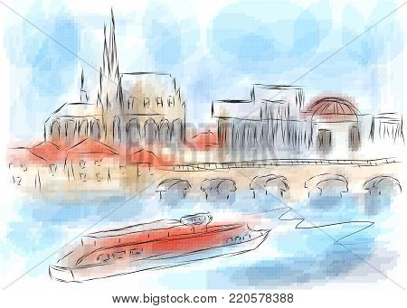 Brno. abstract illustration of city on multicolor background