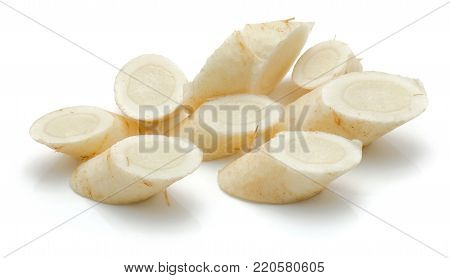Sliced parsley root isolated on white background