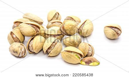 Pistachio nuts stack isolated on white background