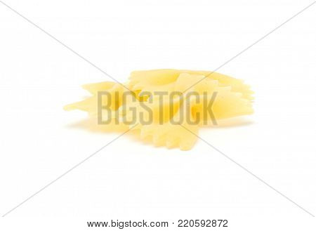 Raw farfalle pasta isolated on white background two pieces