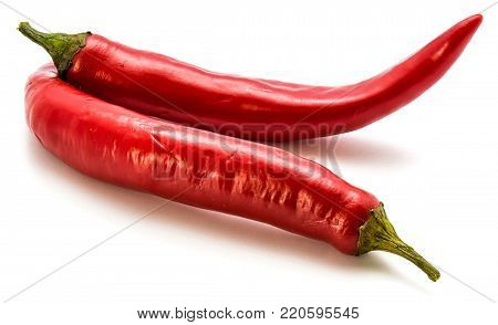 Two red Chili peppers isolated on white background