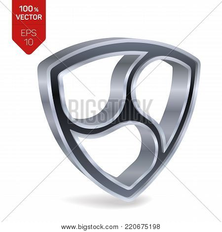 Nem symbol. 3D isometric Silver Nem Sign. Digital currency. Cryptocurrency. Vector illustration