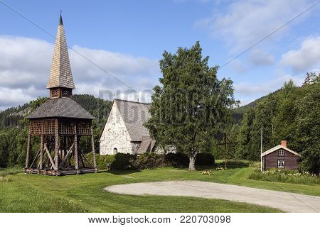 LIDEN, SWEDEN ON JULY 22. Liden Old Church from 1480 on July 22, 2017 in Liden, Sweden. The Church was built in the 1480s by the Dominican monk Josefhus. Editorial use.