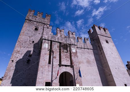 Rocca Scaligera castle in Sirmione town near Garda Lake in Italy