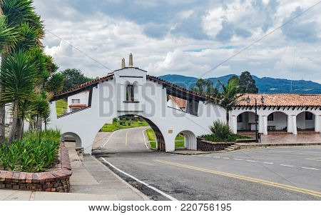 Arch on street in the town of Guatavita, Cundinamarca Colombia