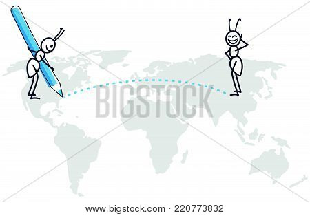 Two funny ants and the world map