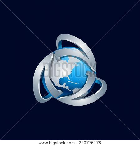 3D Globe circled the letter v alphabet Initial Logo design Templates