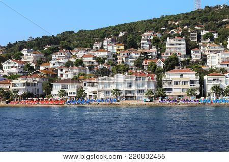 KINALIADA, TURKEY - SEPTEMBER 15, 2017: This is a residential development and the beaches of one of the Princes Islands in the Sea of Marmara - the Kinaliada Island.