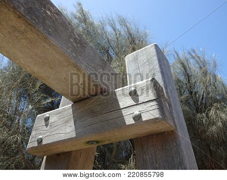 Rustic construction details with hard wood timber