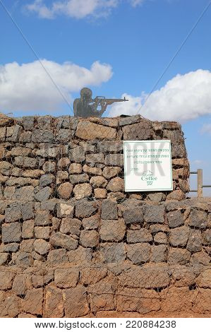 Golan Heights, Israel - October 31, 2016: Sculpture on the Golan Heihts between Israel and Syria. Israel captured the Golan Heights in 1967 war and annexed it in 1981. Its not recognized internationally.