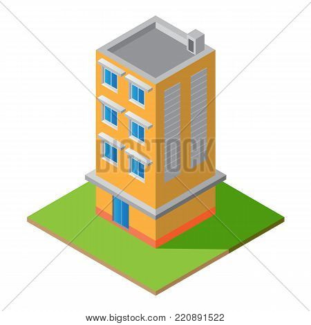 Isometric house on green floor  vector illustration