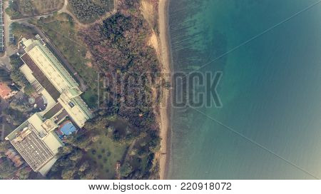 Bird's eye view of coastal resort. Strunjan, Slovenia.