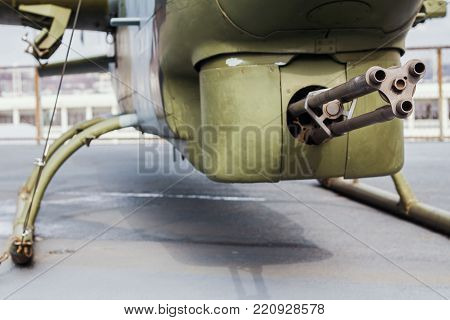 Machine gun at the battle helicopter, close up