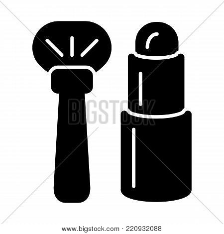 Brush and lipstick simple vector icon. Black cosmetics illustration on white background. Solid linear beauty icon. eps 10