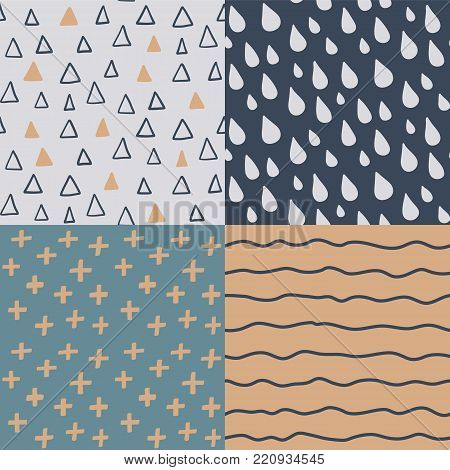 Hand drawn seamless pattern set. Simple texture for background, fabric or a wrapping paper