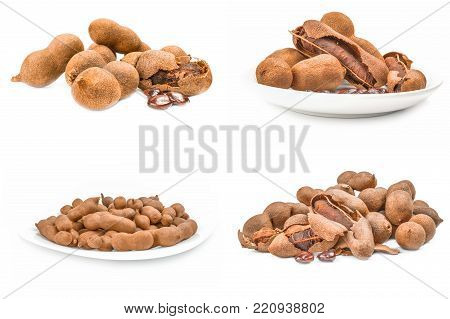 Group of Tamarindus indica isolated on a white cutout