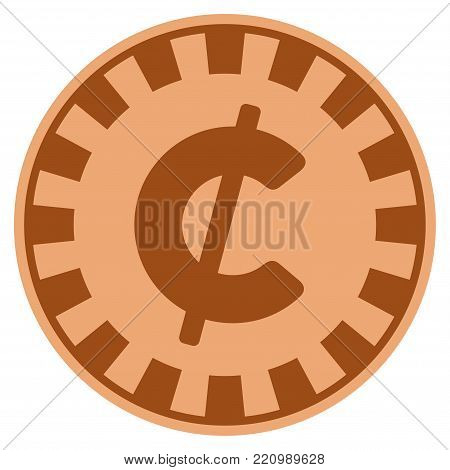 Cent copper casino chip pictogram. Vector style is a copper flat gambling token symbol.