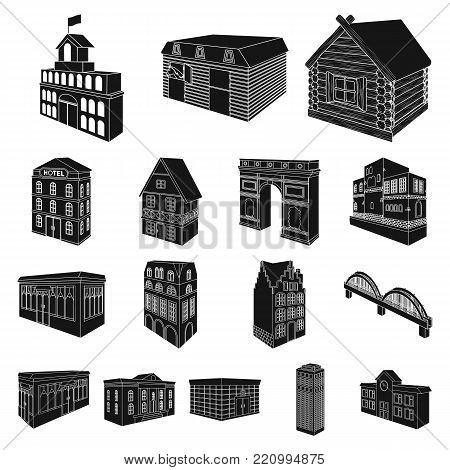Building and architecture black icons in set collection for design.The building and dwelling vector isometric symbol stock  illustration.