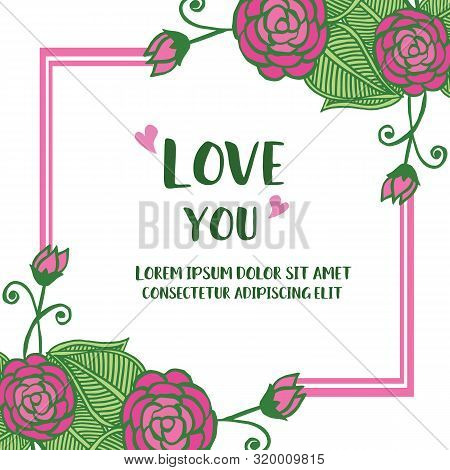Bright Rose Pink Wreath Frame, For Ornate Of Card Love You. Vactor