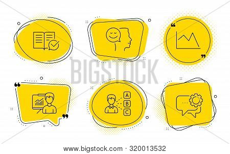 Opinion, Presentation And Employees Messenger Signs. Chat Bubbles. Line Chart, Approved Documentatio