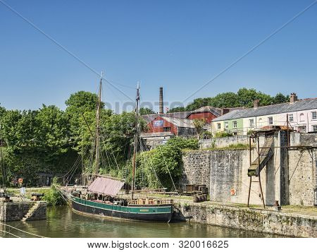 11 June 2018: Charlestown, Cornwall, Uk - Sailing Ship Kajsamoor At Charlestown, An Unspoiled Exampl