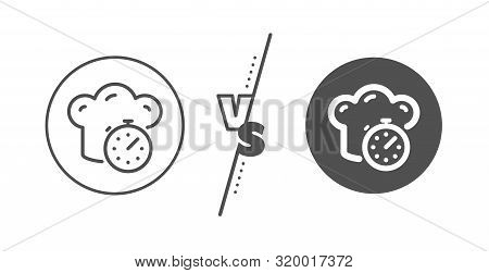 Frying Stopwatch Sign. Versus Concept. Cooking Timer Line Icon. Food Preparation Symbol. Line Vs Cla