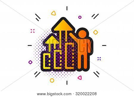 Work Result Sign. Halftone Circles Pattern. Employee Results Icon. Statistics Chart Symbol. Classic 