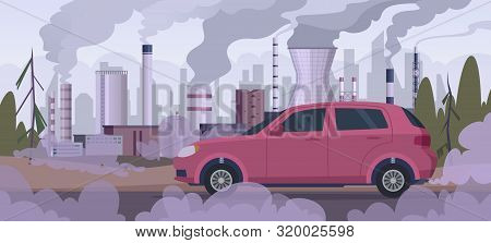 Polluter Car. Atmospheric Pollution Industrial Factory Automobile Traffic Engine Smoke Bad Urban Env