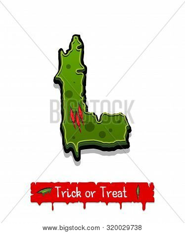 Halloween Horror Zombie Font. Green Color Monster Horror Comic Text. Halloween Alphabet With Blood D