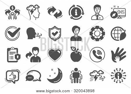 Check Mark, Sharing Economy And Mindfulness Stress, Breath People Icons. Privacy Policy, Social Resp