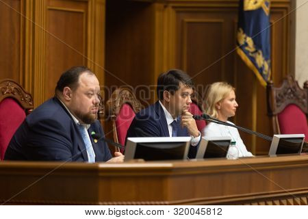 Kyiv, Ukraine - Aug. 29, 2019: Speaker Of The Verkhovna Rada Of Ukraine Dmytro Razumkov Uring The Se