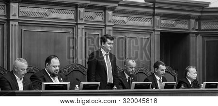 Kyiv, Ukraine - Aug. 29, 2019: Speaker Of The Verkhovna Rada Of Ukraine Dmytro Razumkov Uring The Se