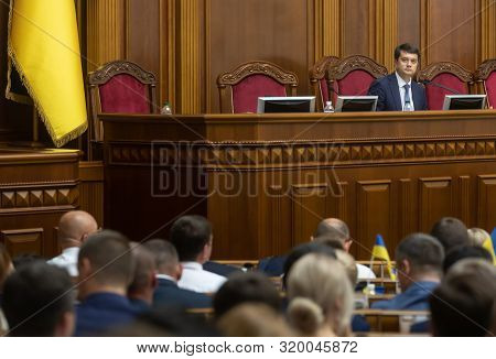 Kyiv, Ukraine - Aug. 29, 2019: Speaker Of The Verkhovna Rada Of Ukraine Dmytro Razumkov Uring The Se