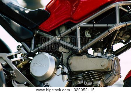 Athens Greece August 28, 2019 View Of A Ducati Monster 620 Ie Motorcycle Parked In The Streets Of At