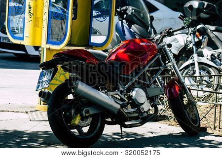 Athens Greece August 28, 2019 View Of A Ducati Monster 620 Ie Motorcycle Parked In The Streets Of At