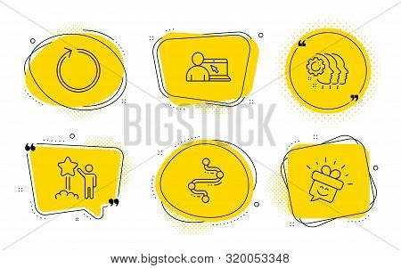 Timeline, Online Education And Smile Signs. Chat Bubbles. Loop, Star And Employees Teamwork Line Ico