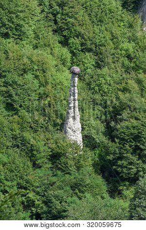 Monument Rocks (chalk Pyramids) Of Zone At Lake Iseo In Italy