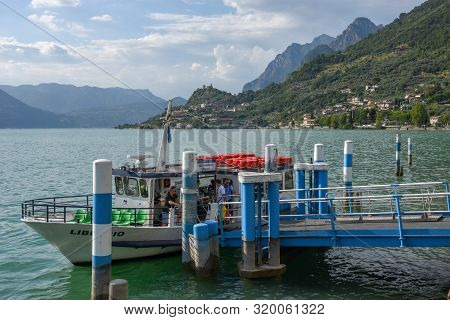 Touristic Boat At Sale Marasino On Iseo Lake In Italy
